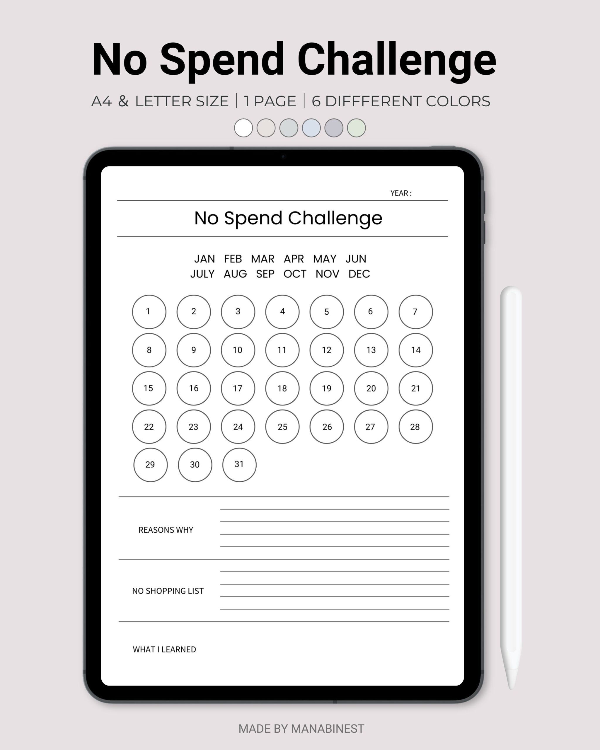 No Spend Challenge Tracker